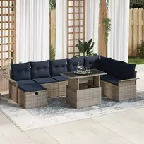 Lauko baldų komplektas Sodo Sofų Rinkinys su pagalve 9 pcs Pilka Poli ratanas