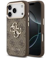 Rudas dėklas Apple iPhone 17 Pro telefonui "Guess PU Leather 4G Metal Logo Gold Frame Case"