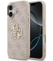 Rožinis dėklas Apple iPhone 17 telefonui "Guess PU Leather 4G Metal Logo Gold Frame Case"