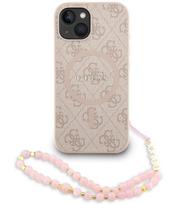 Rožinis dėklas Apple iPhone 15 telefonui "Guess PU Leather 4G Colored Ring Strap MagSafe Case"