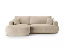 Velvet modulinė kampinė sofa - kairė lova su patalynės dėže, Ella, 5 sėdimos vietos, 271x174x94, šviesiai smėlio spalvos