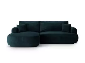 Velvet modulinė kampinė sofa - kairė lova su patalynės dėže, Ella, 5 sėdimos vietos, 271x174x94, tamsiai petrolinė