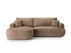 Velvet modulinė kampinė sofa - kairė lova su patalynės dėže, Ella, 5 sėdimos vietos, 271x174x94, tamsiai smėlio spalvos