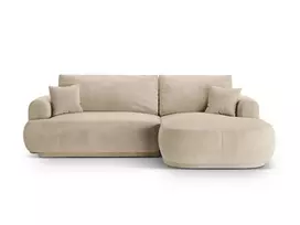 Velvet modulinė kampinė sofa - dešinė lova su patalynės dėže, Ella, 5 sėdimos vietos, 271x174x94, šviesiai smėlio spalvos