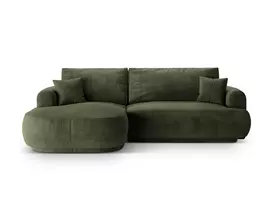 Velvet modulinė kampinė sofa - kairė lova su patalynės dėže, Ella, 5 sėdimos vietos, 271x174x94, žalia