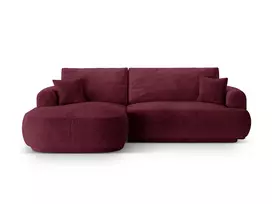Modulinė kampinė sofa - kairė lova su patalynės dėže, Ella, 5 sėdimos vietos, 271x174x94, bordo spalvos
