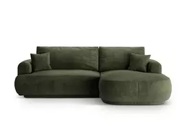 Velvet modulinė kampinė sofa - dešinė lova su patalynės dėže, Ella, 5 sėdimos vietos, 271x174x94, žalia