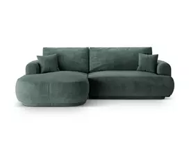 Velvet modulinė kampinė sofa - kairė lova su patalynės dėže, Ella, 5 sėdimos vietos, 271x174x94, benzino spalvos