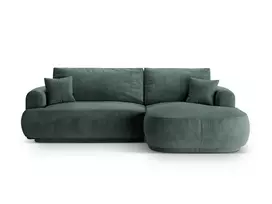 Velvet modulinė kampinė sofa - dešinė lova su patalynės dėže, Ella, 5 sėdimos vietos, 271x174x94, benzino spalvos