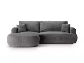 Velvet modulinė kampinė sofa - kairė lova su patalynės dėže, Ella, 5 sėdimos vietos, 271x174x94, pilka