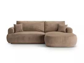 Velvet modulinė kampinė sofa - dešinė lova su patalynės dėže, Ella, 5 sėdimos vietos, 271x174x94, tamsiai smėlio spalvos