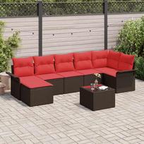 Sodo Sofų Rinkinys su pagalve 8 pcs Ruda Poli ratanas