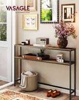 Konsolinis stalas 20x120x80 cm Rudas ir Juodas MDF plokštė ir Plienas
