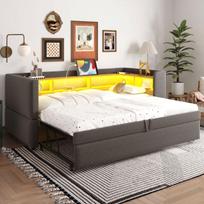 Ištraukiama sofa-lova su LED, lizdais ir lentynomis 90/180x190cm 1 vnt