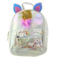 Vaikiška perlo spalvos kuprinė su judančiu vienaragio rageliu ir konfeti, 25 cm, 4,5 l