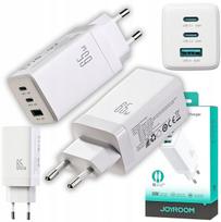 Joyroom JR‑TG10 sieninis įkroviklis 65W (USB‑C x2 + USB‑A) baltas