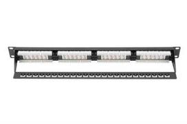 DIGITUS Patch Panel 19inch 24Port Cat5e STP unshielded installation about LSA black RAL9005 without LSA cover