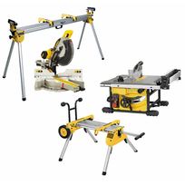 DWS780XPS DeWALT skersinio pjovimo staklės + DWE7485 išilginio pjovimo staklės + stalai