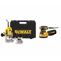 D26204K DeWALT freza + DWE6423 ekscentrinis šlifuoklis
