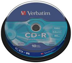 "verbatim cd-r", 43437, 10 vnt., 700mb, 52x, 80 min., 12 cm, be spausdinimo galimybės, tortinė dėžutė, skirta duomenų archyvavimui, CD-R