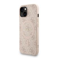Guess PU Leather 4G Colored Ring Strap MagSafe dėklas skirtas Apple iPhone 15 rožinės spalvos