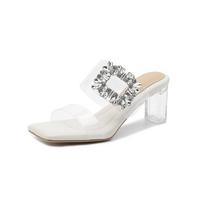 Krazing Pot PVC Mules Peep Toe Flip Flops Crystal High Heels Summer Jelly Shoes Size 44 Size 43 Women Luxury Sandals 34 dramblio kaulas