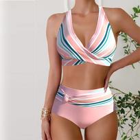 Moteriški maudymosi kostiumėliai Tankini 2 dalių maudymosi kostiumėlis, dviejų atspalvių linijos atostogų maudymosi kostiumėliai S rožinė
