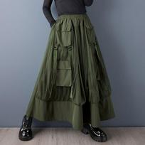 Dark Style Mesh A-line Skirt with Large Pockets One Size gray