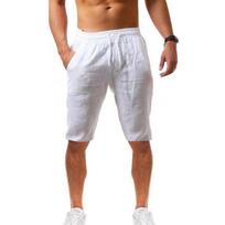 Vyriški medvilniniai lininiai šortai Vyriški vasariniai kvėpuojantys vienspalviai lininiai kelnės sportui gatvės stilius XXXXXL balta