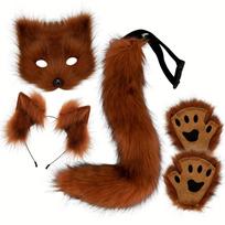 4 vnt. reguliuojamas lapės kostiumo rinkinys - dirbtinio kailio kaukė, lanksti uodega, ausys, galvos juosta ir pirštinės šventėms, Helovinui, Cosplay vakarėliams brown