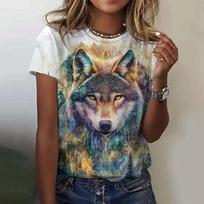 New Funny Wolf Women's T-Shirts Animal 3D Print Loose O-Neck Short Sleeve T Shirt Y2k Harajuku Tees Casual Tops Female Clothing S