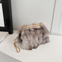 Moteriška lapės kailio užsegama pečių/kroso krepšys - Rudens/žiemos tendencija chaki