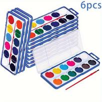 6 vnt 12 spalvų akvarelinių dažų rinkinys, akvarelinių dažų rinkinys su teptukais, plaunami dažai klasėms, vakarėliams, meno veiklai 6 pcs