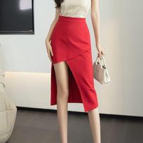 Professional Skirt OL High Waist Slit Mid-length Skirt Three-dimensional Tailoring Summer Irregular A-line Asymmetric Elastic S raudona