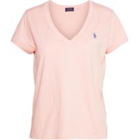 Polo Ralph Lauren logotipų rašto V formos iškirptės trumpomis rankovėmis marškinėliai moterims Rožiniai PO221D0FI-G11 L beige