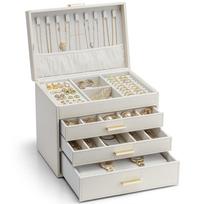 Vlando Large Capacity Jewelry Box with 4 Drawers for Small and Watches Items, Earrings, Necklaces, Rings, (Ivory) dramblio kaulas