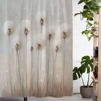 Elegant Dandelion Print Curtain - Soft Beige With White Flowers & Seeds, Polyester, 12 Hooks, Perfect For Bathroom/Bedroom Decor W60H190(CM)-1 Pcs