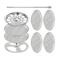Universal 4In French Press Filter Replacements Set Includes Spirals and Crosses Disk Stainless Steel Plunger and Screens 1