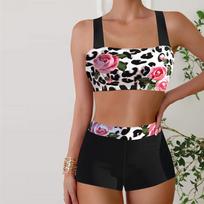Moteriški maudymosi kostiumėliai Tankini 2 dalių maudymosi kostiumėlis, rožinis leopardo raštas, atostogų maudymosi kostiumėliai S balta