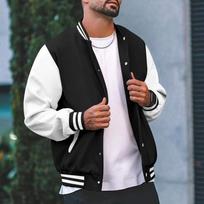 Men's Classic Loose Fit Baseball Jacket - Stand Collar, Button-Up, Fleece, Spring/Autumn S juoda
