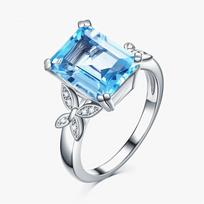 Buyee 925 Sterling Silver Big Stone Ring Light Blue Crystal Sweet Ring Finger for Woman Fashion Wedding Fine Jewelry Circle 8