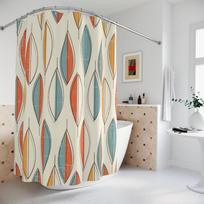 Abstract Retro Shower Curtain - Mid Century Modern, Orange & Blue, 1950S-60S, Geometric Vintage, Cute Bathroom Decor W60H190(CM)-1 Pcs