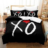 3D Print XO The Weeknd Bedding Set Duvet Cover Bed Set Quilt Cover Pillowcase Comforter king Queen Size Boys Adult Bedding EU Single 135x200cm black