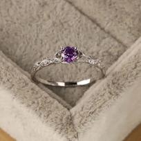 light luxury style amethyst zircon women's ring European and American simple fashion gem temperament ring 7 gray