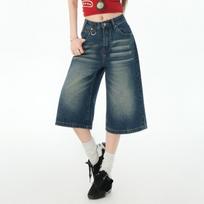 High Waist Black Retro Washed Denim Shorts Women'S Vintage Loose Y2K Streetwear Mid Long Wide Leg Pants Wholesalers Online XS mėlyna