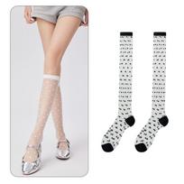 Fashion Ultra-thin Women Stockings Crystal Silk Nylon Material Long Socks Polka Dot Pattern Transparent Knee Socks Sweet Girls One Size juoda balta spalva
