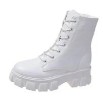 Nauji Vidurio blauzdos batai Moteriški rudens žiemos mada Suvarstomi moteriški „Chelsea“ užtrauktukas Botas Mujer „Botas Mujer“ sportiniai aukštakulniai moteriški batai 35 balta