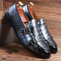 Men's Classic Crocodile Grain Microfiber Leather Casual Shoes Mens Buckle Party Wedding Loafers Moccasins Men Driving Flats 37 (US 5.5) sidabras