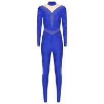 Moterų gimnastikos triko Blizgantis Patchwork Strass Mock Neck Ilgomis Rankovėmis Nugarinėje Pusėje Nematomas Užtrauktukas Ilgos Kelnės Triko S karališkos mėlynos spalvos