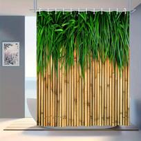 Elegantiškas žalias bambuko kraštovaizdžio dušo užuolaida su 12 kabliukų, keturi metų laikai, tualeto dekoratyvinė dušo užuolaida 180X180cm W60H190(CM)-1 Pcs